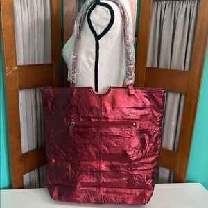 Wilsons Leather Red Quilted Leather Tote